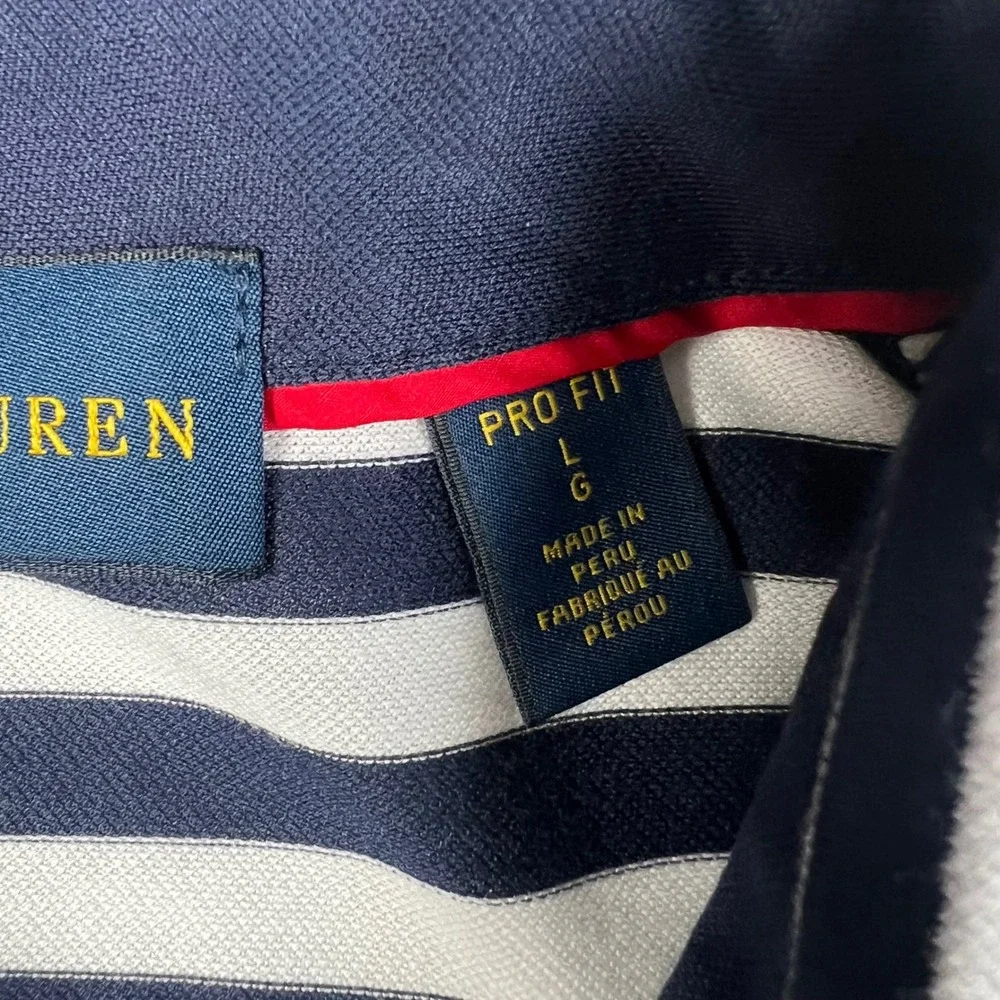 Ralph Lauren Pro Fit Mens Navy White Striped Golf Polo Shirt New Albany Large